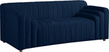 Naya Contemporary Loveseat with Deep Channel Tufting and Gold Metal Legs for Modern Living Spaces