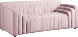 Naya Contemporary Loveseat with Deep Channel Tufting and Gold Metal Legs for Modern Living Spaces