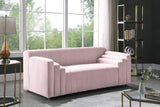 Naya Contemporary Loveseat with Deep Channel Tufting and Gold Metal Legs for Modern Living Spaces