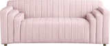 Naya Contemporary Loveseat with Deep Channel Tufting and Gold Metal Legs for Modern Living Spaces