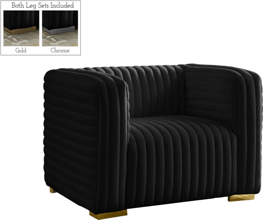 Ravish Contemporary Chair with Deep Channel Tufting and Gold & Chrome Legs for Modern Living Spaces