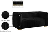 Ravish Velvet Loveseat - Modern Elegance with Deep Channel Tufting & Stylish Gold or Chrome Legs