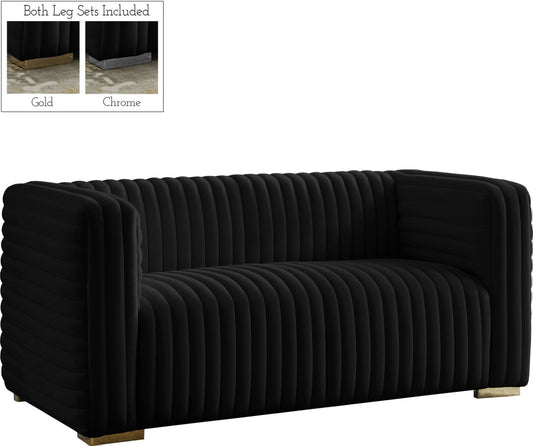 Ravish Velvet Loveseat - Modern Elegance with Deep Channel Tufting & Stylish Gold or Chrome Legs