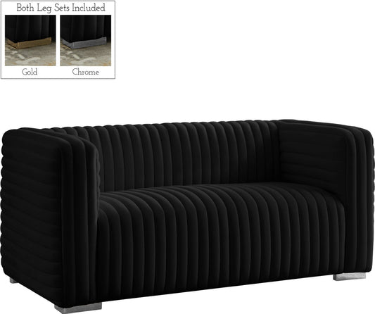Ravish Velvet Loveseat - Modern Elegance with Deep Channel Tufting & Stylish Gold or Chrome Legs
