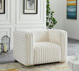 Ravish Contemporary Chair with Deep Channel Tufting and Gold & Chrome Legs for Modern Living Spaces