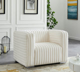 Ravish Contemporary Chair with Deep Channel Tufting and Gold & Chrome Legs for Modern Living Spaces