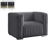 Ravish Contemporary Chair with Deep Channel Tufting and Gold & Chrome Legs for Modern Living Spaces