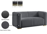Ravish Velvet Loveseat - Modern Elegance with Deep Channel Tufting & Stylish Gold or Chrome Legs