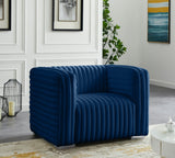 Ravish Contemporary Chair with Deep Channel Tufting and Gold & Chrome Legs for Modern Living Spaces