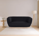 Kipton Mid-Century Modern Loveseat with Elegant Curved Back and Natural Oak Frame for Living Room