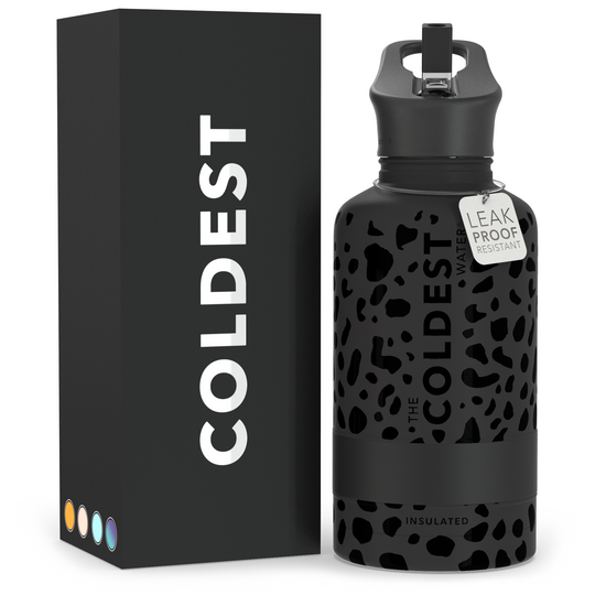 Water Bottle Black Leopard