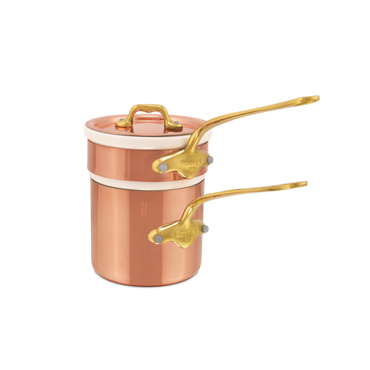 Mauviel Copper Tinned Bain Marie/Double Boilers With Lid, Brass Handles, 0.9-Qt