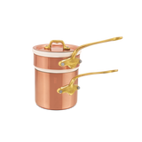 Mauviel Copper Tinned Bain Marie/Double Boiler With Lid, Brass Handles, 1.8-Qt