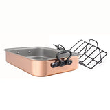 Mauviel Copper Roasting Pan With Rack, Cast Iron Handles, 15.7 x 11.8-In