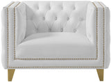 Michelle Faux Leather Chair - Glamorous White Upholstery with Gold Nailheads & Contemporary Design