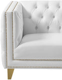 Michelle Faux Leather Chair - Glamorous White Upholstery with Gold Nailheads & Contemporary Design