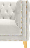 Michelle Velvet Sofa with Gold Nailhead Trim and Iron Legs - Glamorous Contemporary Design