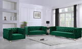 Michelle Velvet Loveseat – Sumptuous Glamour with Gold Nailheads, Iron Legs & Deep Button Tufting