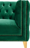 Michelle Velvet Sofa with Gold Nailhead Trim and Iron Legs - Glamorous Contemporary Design