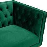 Michelle Velvet Sofa with Gold Nailhead Trim and Iron Legs - Glamorous Contemporary Design