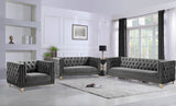 Michelle Velvet Loveseat – Sumptuous Glamour with Gold Nailheads, Iron Legs & Deep Button Tufting