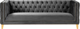 Michelle Velvet Sofa with Gold Nailhead Trim and Iron Legs - Glamorous Contemporary Design