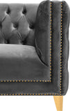 Michelle Velvet Sofa with Gold Nailhead Trim and Iron Legs - Glamorous Contemporary Design