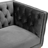 Michelle Velvet Sofa with Gold Nailhead Trim and Iron Legs - Glamorous Contemporary Design