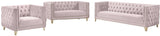 Michelle Velvet Sofa with Gold Nailhead Trim and Iron Legs - Glamorous Contemporary Design