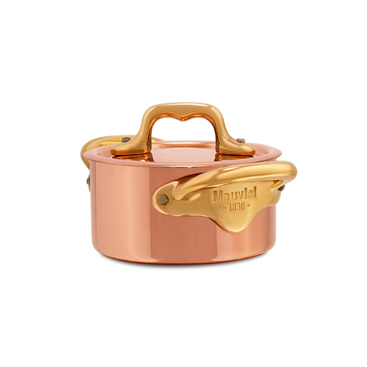 Mauviel M'MINIS Copper Stew Pan With Lid, Brass Handles, 0.34-Quart