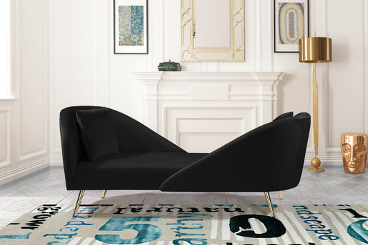 Nolan Glamorous Contemporary Chaise with Double Back Design and Elegant Gold Metal Legs, 81" Wide