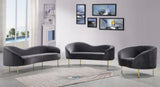 Ritz Elegant Velvet Sofa with Gold Metal Legs - Contemporary Curved Design for Chic Living Rooms