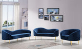 Ritz Elegant Velvet Sofa with Gold Metal Legs - Contemporary Curved Design for Chic Living Rooms