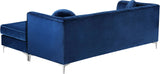 Eliana Grey Velvet Reversible Sectional Sofa with Gold & Chrome Legs, Plush Upholstery & Pillows