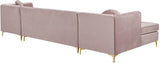 Graham Three-Piece Sectional Sofa with Channel Tufted Back and Customizable Gold & Chrome Legs