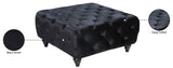 Chesterfield Velvet Ottoman - Luxurious Black Seat with Silver Nailheads, Stylish Tufted Design & Comfort