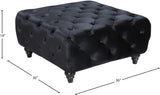 Chesterfield Velvet Ottoman - Luxurious Black Seat with Silver Nailheads, Stylish Tufted Design & Comfort