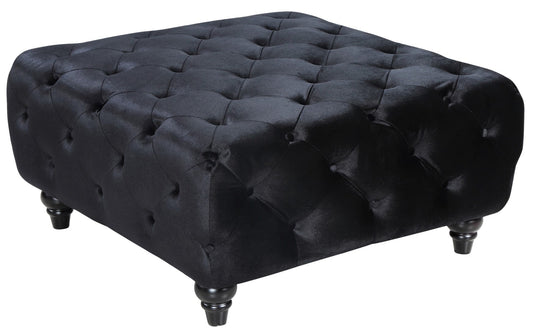 Chesterfield Velvet Ottoman - Luxurious Black Seat with Silver Nailheads, Stylish Tufted Design & Comfort