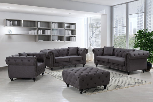 Chesterfield Contemporary Ottoman – Elegant Linen Textured Fabric, Stylish Nailheads & Plush Comfort