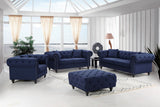 Chesterfield Contemporary Ottoman – Elegant Linen Textured Fabric, Stylish Nailheads & Plush Comfort