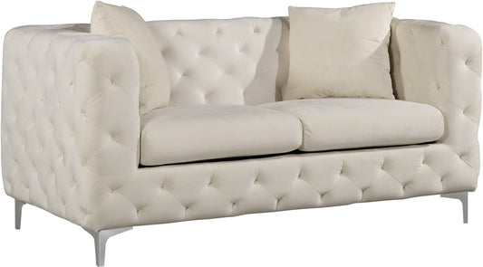Scarlett Elegant Contemporary Loveseat with Deep Tufting and Chrome Legs for Modern Living Spaces