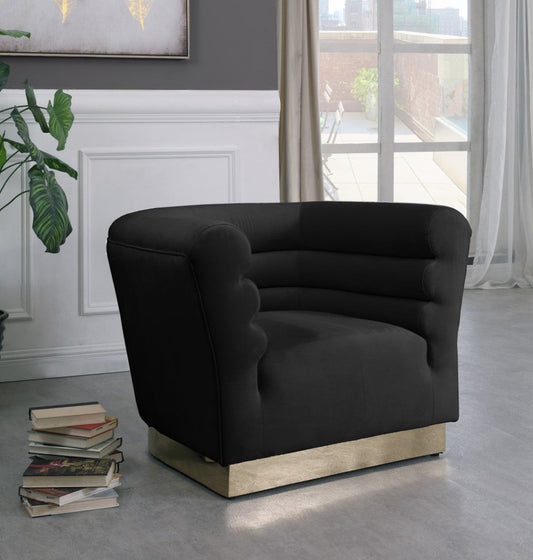 Bellini Velvet Chair - Luxurious Contemporary Design with Gold Base and Textured Channel Tufting