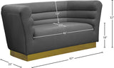 Bellini Contemporary Loveseat with Luxurious Velvet Upholstery and Elegant Gold Stainless Steel Base
