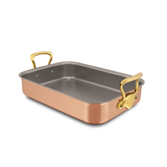 Mauviel Copper Roasting Pan With Rack, Brass Handles, 15.7 x 11.8-In