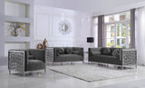Opal Contemporary Chair – Luxurious Velvet Upholstered Seating with Chrome Stainless Steel Design