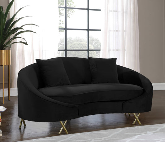 Serpentine Velvet Loveseat - Stylish Contemporary Design with Plush Comfort and Elegant Gold Legs