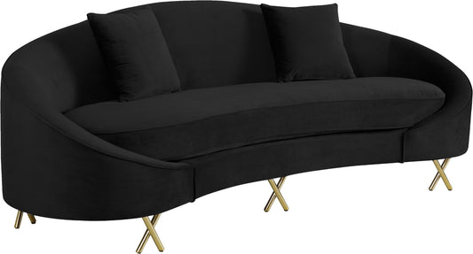 Serpentine Velvet Contemporary Sofa - Elegant Design with Plush Comfort and Gold Steel Legs for Chic Homes