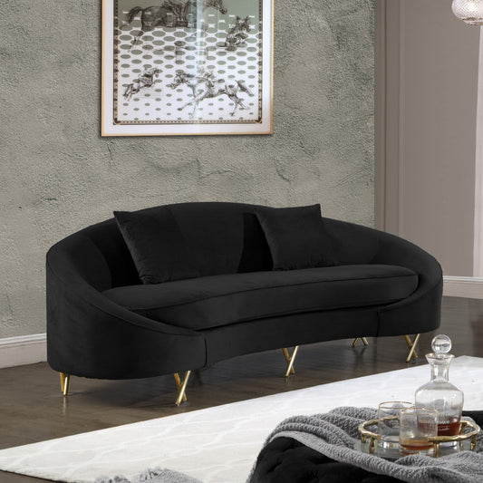 Serpentine Velvet Contemporary Sofa - Elegant Design with Plush Comfort and Gold Steel Legs for Chic Homes