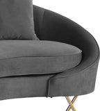 Serpentine Velvet Contemporary Sofa - Elegant Design with Plush Comfort and Gold Steel Legs for Chic Homes