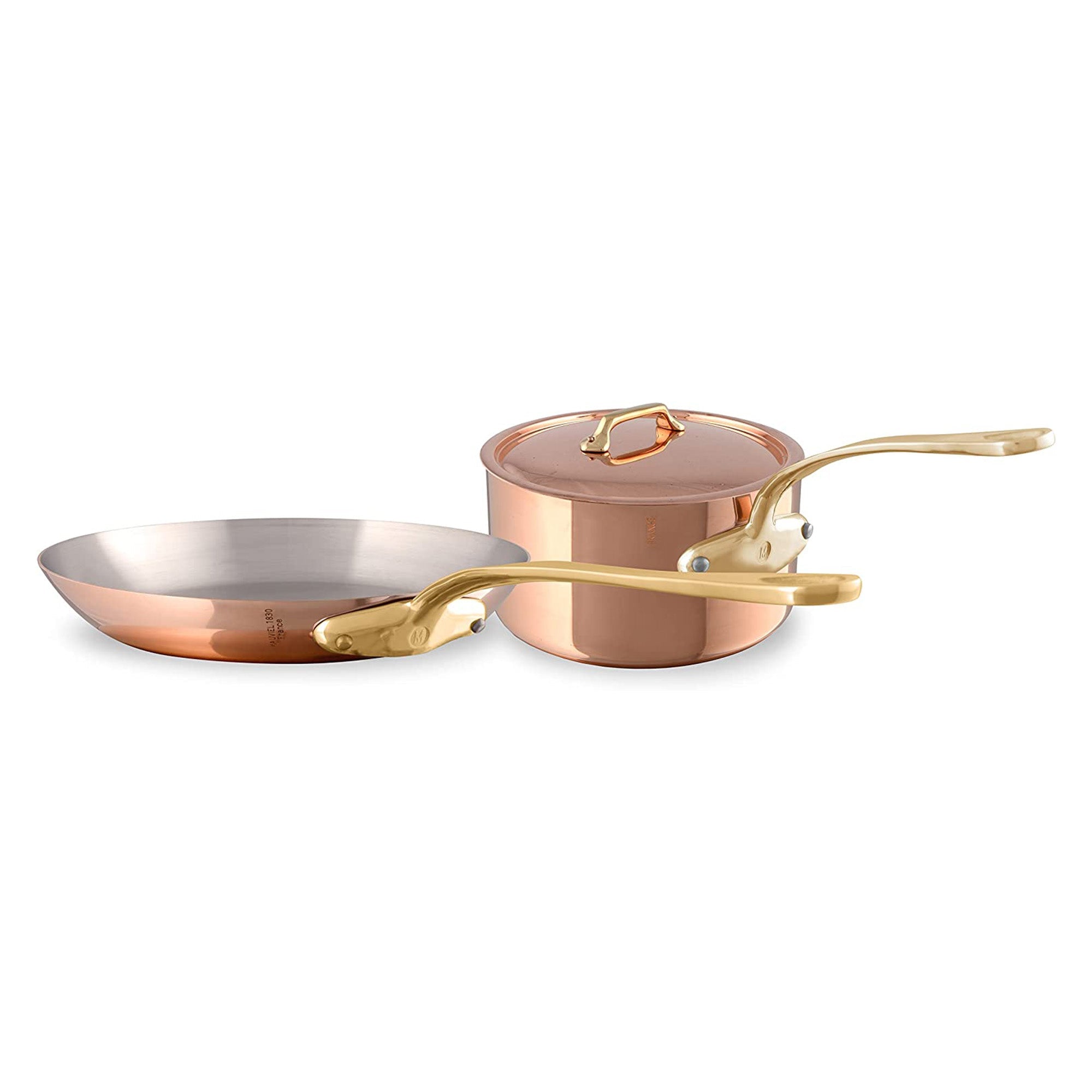 Mauviel M'Heritage M200B Polished Copper & Stainless Steel Sauce Pan With Lid 3.4-qt and Frying Pan 10.24-in Bundle